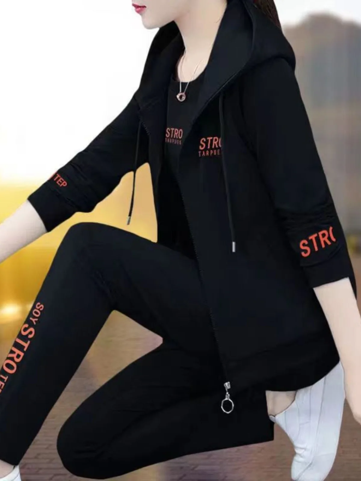 

Women's Casual Sportswear Set Long Sve Base irt Sweatirt Tee Piece Set Trendy plus Size Spring Autumn New Korean Sle