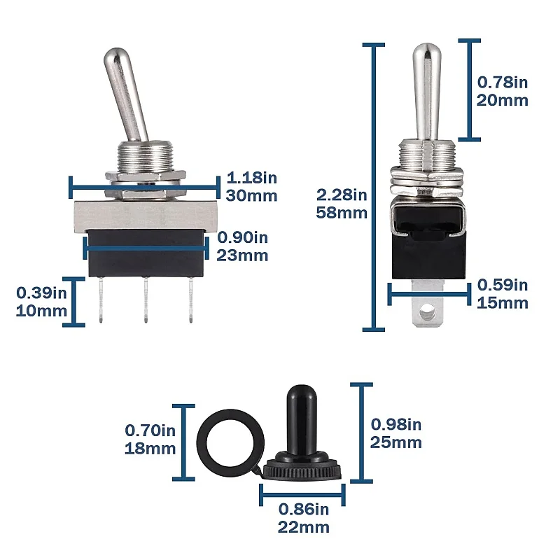 KN3D-102 Toggle Switch 3-Pin Switch 12 V Waterproof On/On 25 A 12 Volt 3Pin 2Position with Waterproof Cap (Pack of 2)