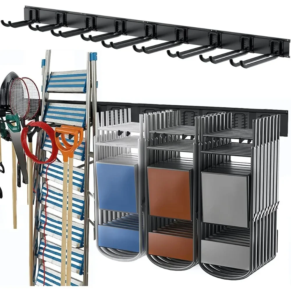 

Tool Storage Rack, Heavy Duty Steel Garage Wall Mount Garden Tool Organizer for Ladders, Chairs, Shovels, Broom, Power tools