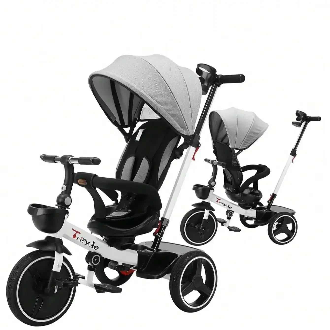 AliExpress NONE Baby Tricycle,6-in-1 Baby Push Bike Steer Stroller,Learning Toddler Bike/Detachable Guardrail,Adjustable Canopy