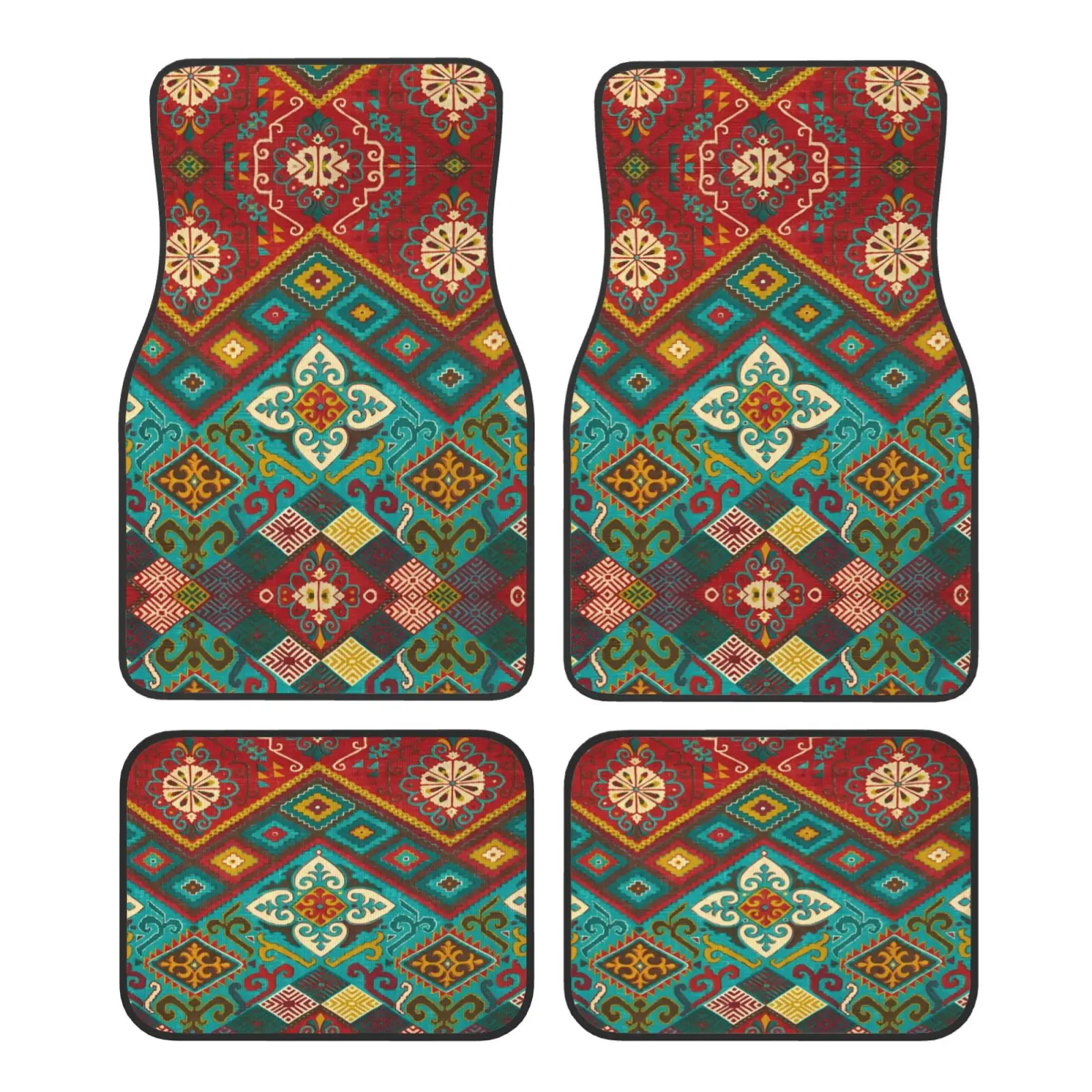 Boho-Jacquard-Muster, Auto-Fußmatten, rutschfeste Teppiche, Teppiche vorne und hinten, Auto-Fußmatten, 4er-Set, Autozubehör, Dekor