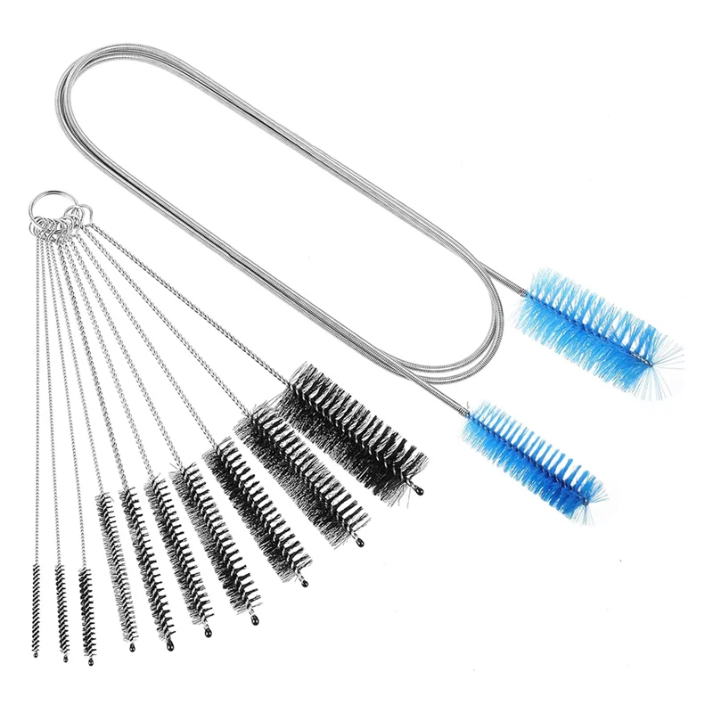 FAAJ-11 Pcs Flexible Drain Brush Strawcleaner Brush Set Stainless Steel Double-Ended Hose Brush Strawcleaning Brush