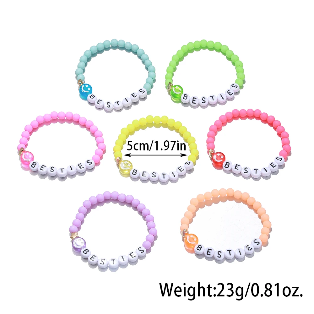 7Pcs/Set Smile Face Colorful Stackable Bracelet Besties Layering Friendship Candy Coloured Bead Girl Jewelry Gift