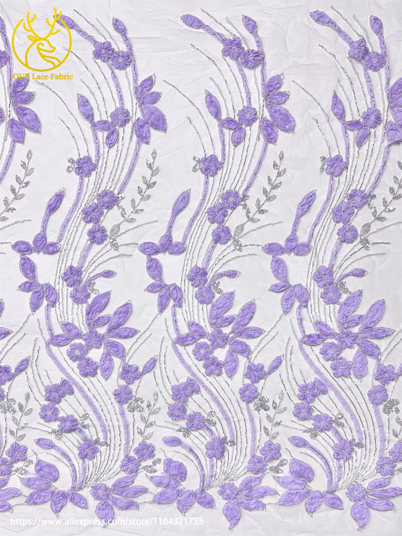 Newest Africa Nigeria Elegant 3D Flower Embroidery Fabric High Quality French Beaded Sequins Tulle Lace Fabric For Party Wedding