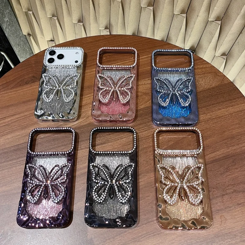 

Чехол для телефона с 3D блестящей бабочкой и градиентом и бриллиантами для iPhone 17, Air 16, 14, 13, 12, 11 Pro Max Plus, противоударный чехол с покрытием
