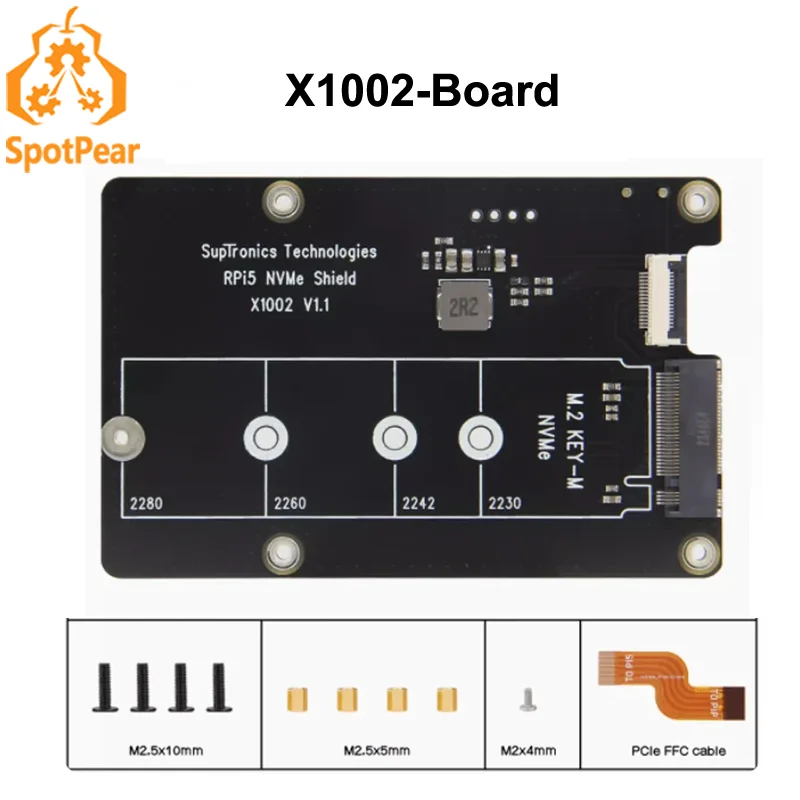 X1002 For Pi5 Raspberry Pi 5 PCIe to M.2 NVMe SSD Adapter Board HAT X1002 2280 2242 2230