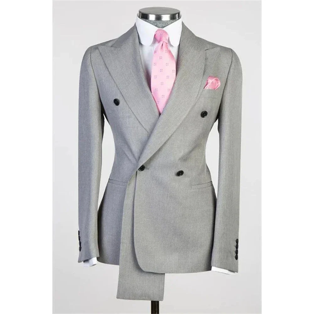 Double Breasted Fashion Solid Color Men\'s Jacket Single Piece Peak Lapel Blazer Daily Male Clothing