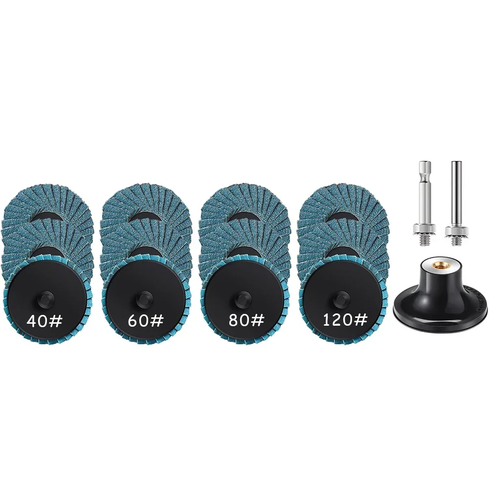 15 Pcs Assorted 40/60/ 80/120 Grit with Pad Holder for Polishing Rust Removal Finishing Grinding 2 Inch Quick Change Flap Disc