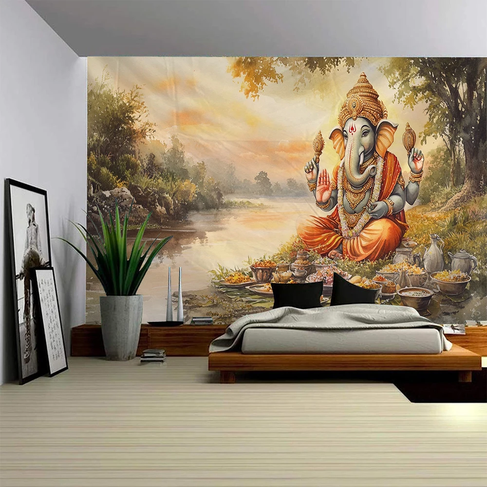 Indian Elephant Trunk God Portrait Background Decorative Tapestry Home Background Wall Decorative Tapestry