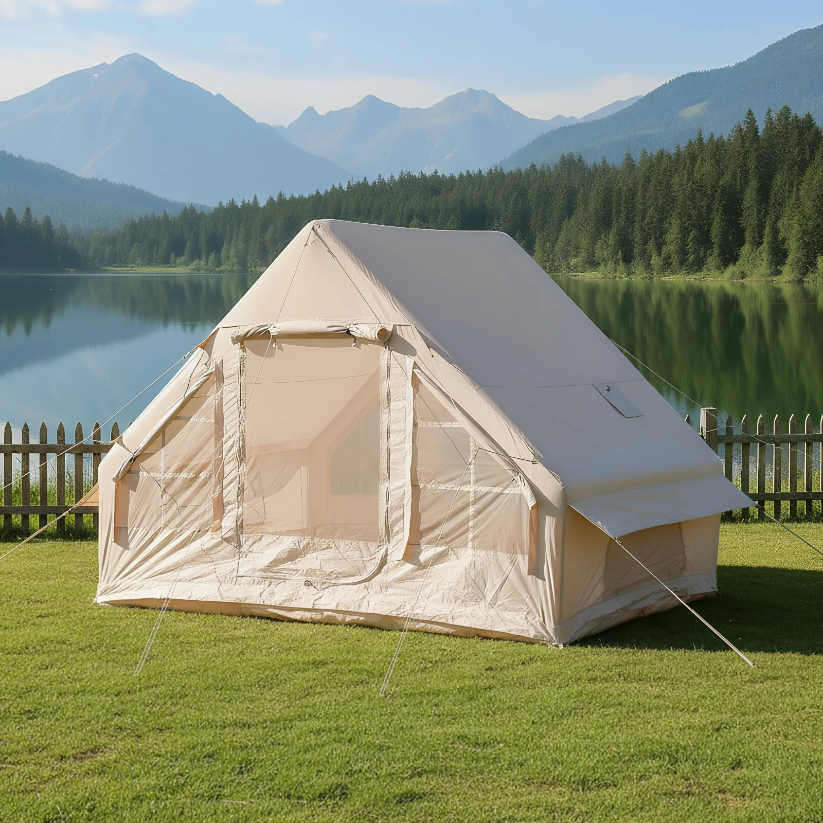

Inflatable Tent with Pump Glamping Camping Tents House Waterproof Oxford for 4 Seasons