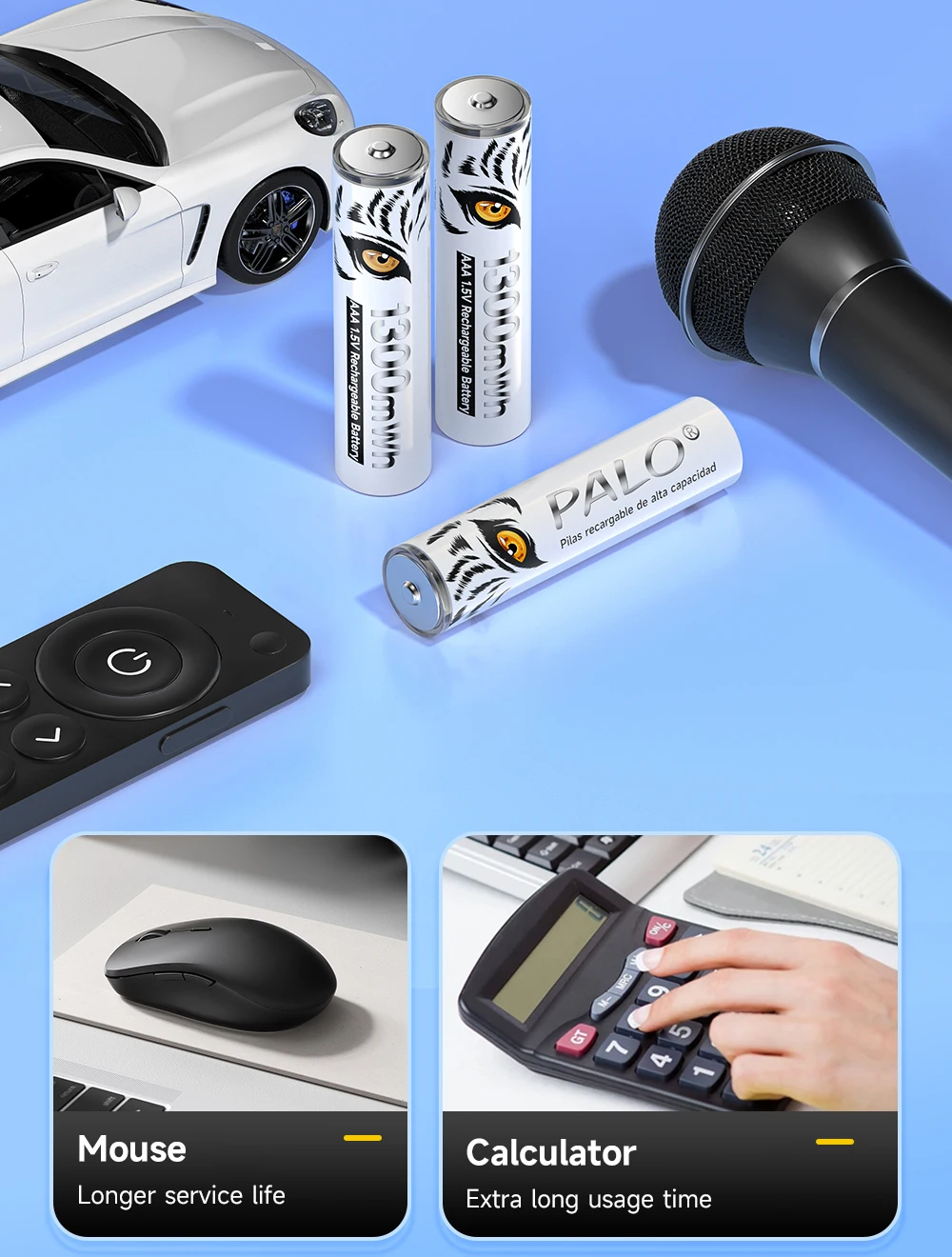 PALO High Capacity 1.5V AAA Rechargeable Battery 1300mWh AAA 1.5V Li-ion Battery LR3 Batteries for Remote Control Wireless Mouse