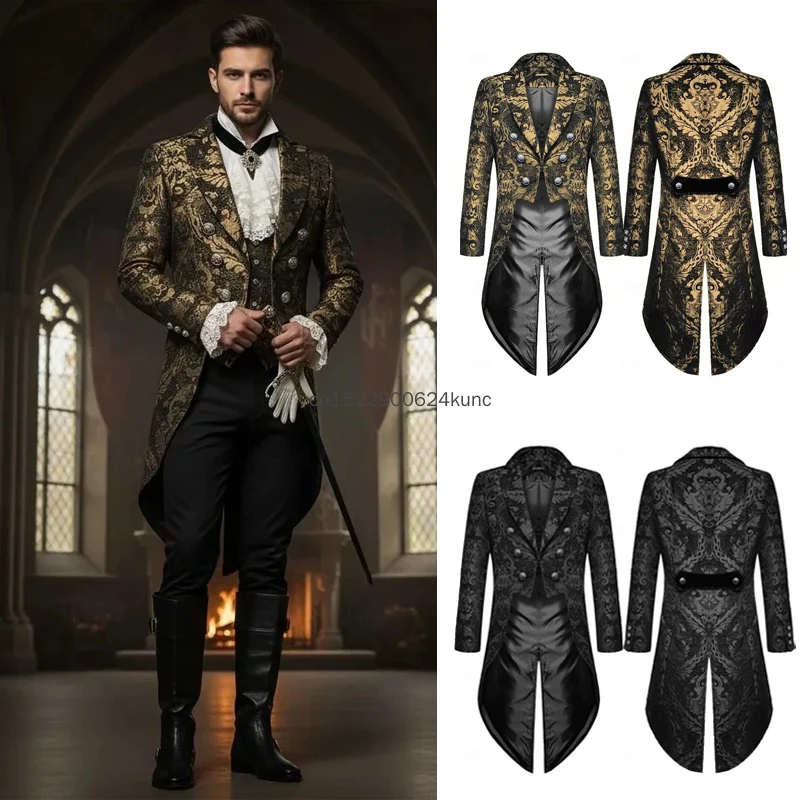

Medieval Renaissance Steampunk Tuxedo Coat for Men Vintage Gothic Vampire Nobleman Cosplay Costume Male Halloween Party Outfits
