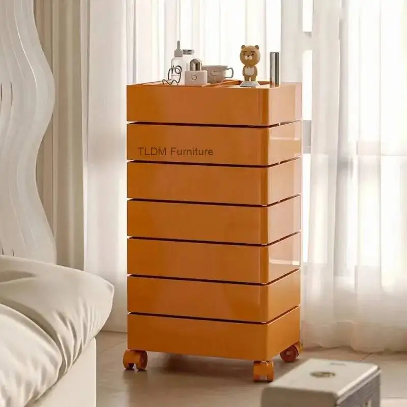 Mobile Storage Cabinet Glossy Multi-Drawer Chest with Rolling Casters - Organizer Cabinet for Bedroom Living Room Home Storage