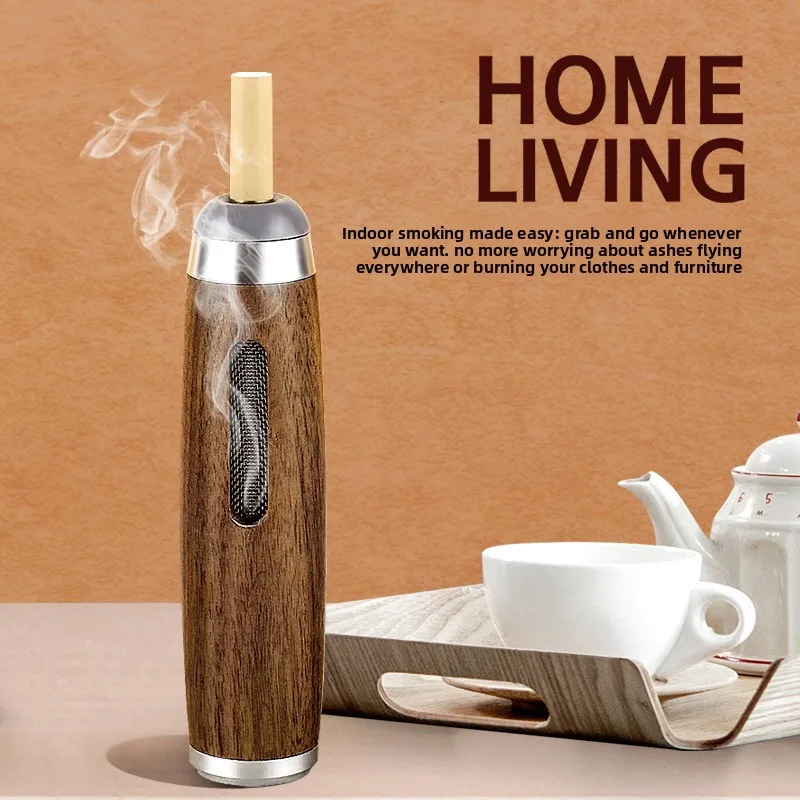 

Handheld Mini Ashtrays Anti Soot-flying Cigarette Cover Walnut Wood Cigarette Holder Ash Organizer For Car Driving Ashtray