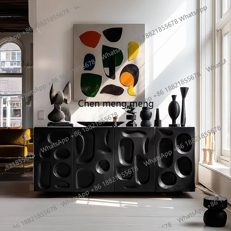 

Итальянский минималистичный пристенный шкаф из массива дерева, высококачественный рельефный шкаф для прихожей, многоуровневый шкаф-тумба.