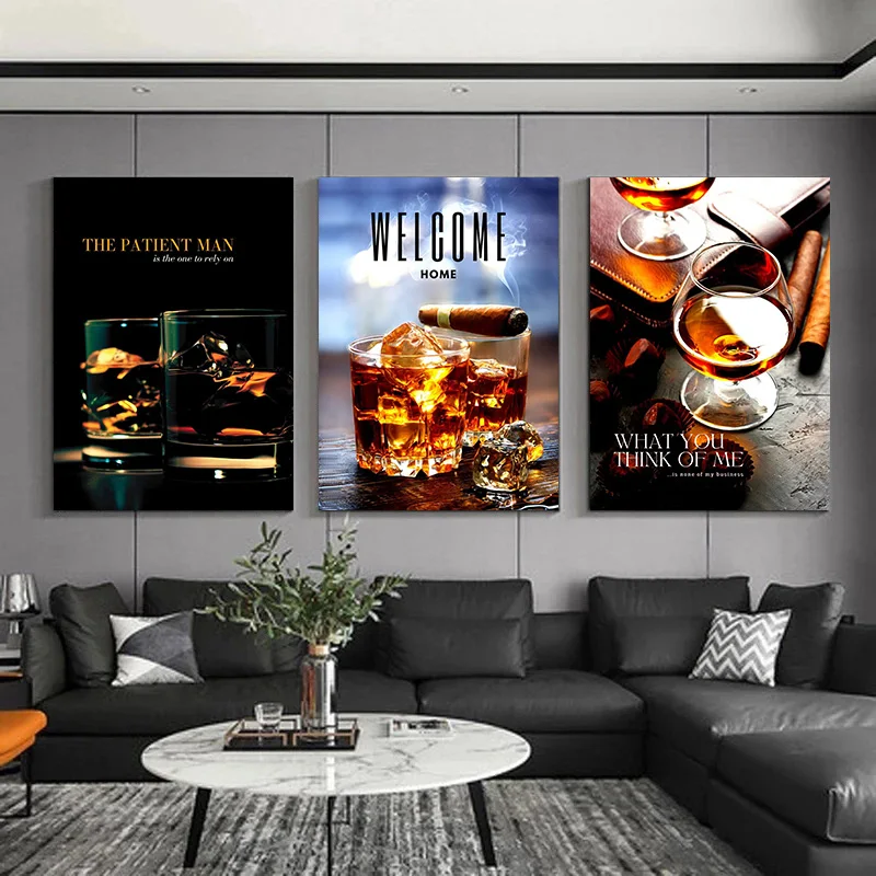 Silent Man Whiskey Cigar Drinking Bar Smoke Poster Print Wall Art Pictures Canvas Painting Living Room Bedroom Home Decor Gift