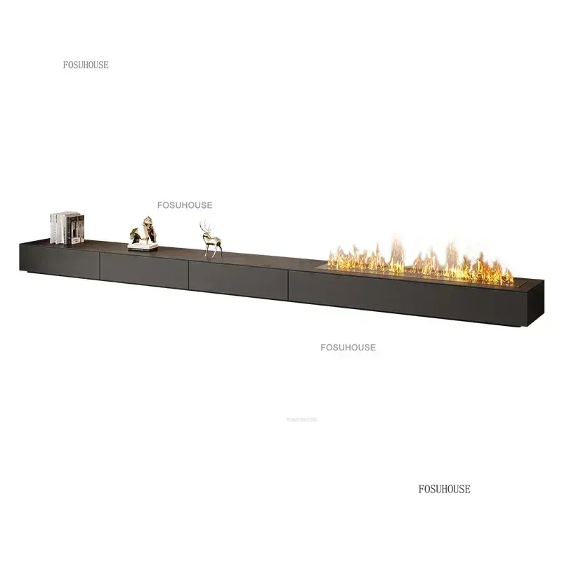 Minimalist Black Slate TV Stands Luxury Living Room Furniture Drawer Storage Decorative Cabinet Embedded Fireplace Floor Cabinet