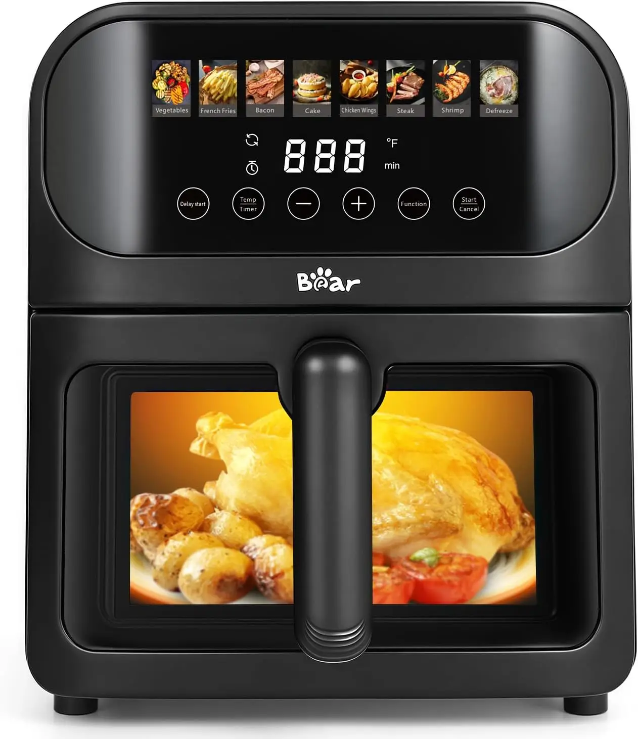 

6.4Qt Air Fryer with 8 Presets, Stainless Steel, Visible Window, Temp & Timer Adjustable, Nonstick Basket, Dishwasher Safe