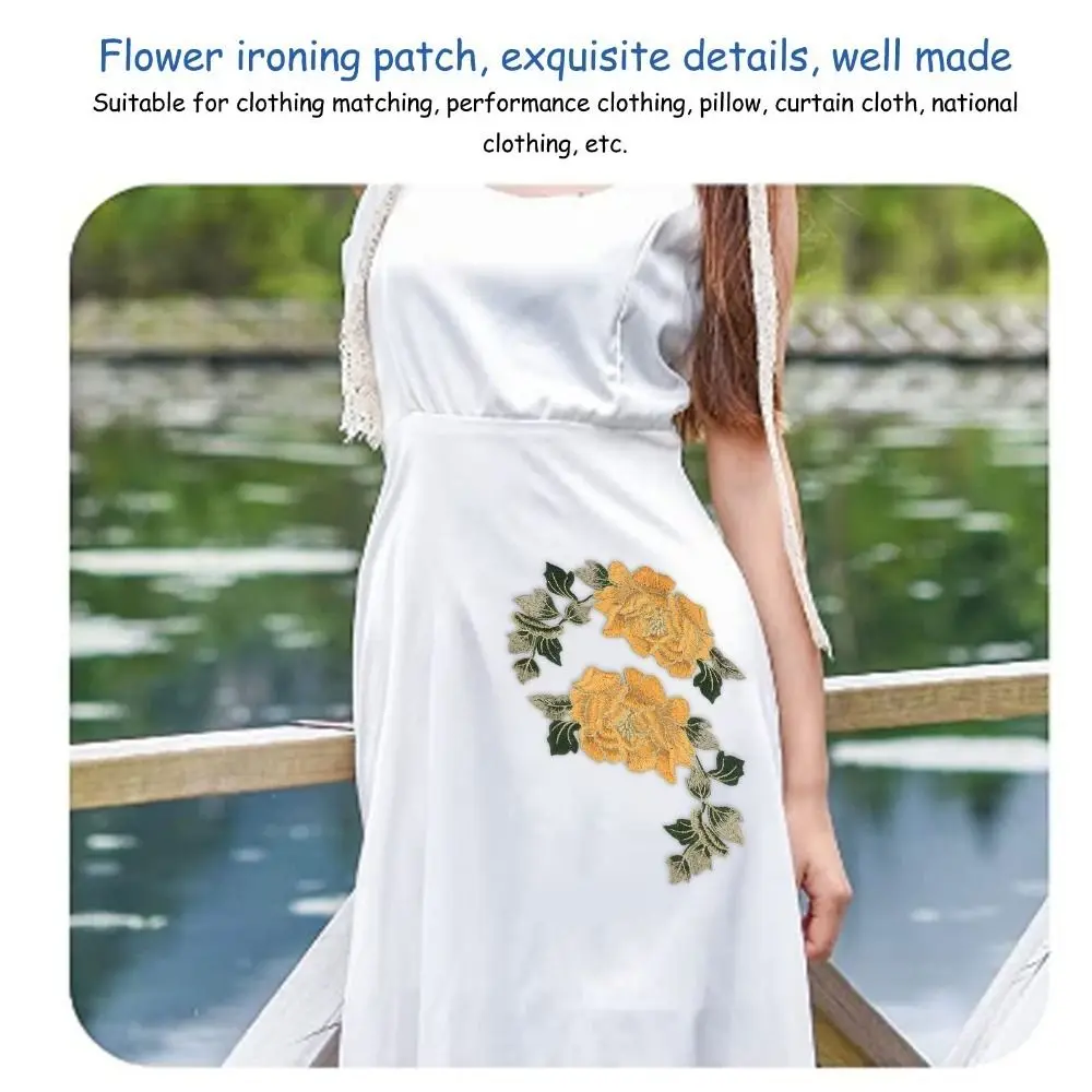 2 Pairs Embroidery Design Embroidered Patches Floral Pattern Decorative Stitching Flower Patches Iron On Patches DIY Crafts