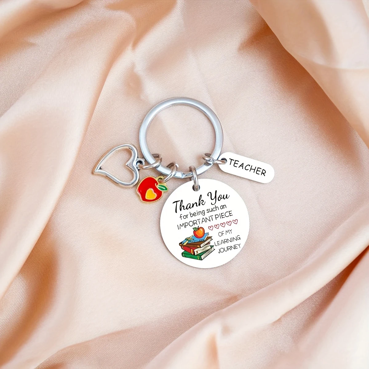 قطعة واحدة من سلسلة المفاتيح المستديرة المصنوعة من الفولاذ المقاوم للصدأ مع تصميم "شكرا لك المعلم" - هدية مثالية للمعلمين أو عيد الحب أو عيد الميلاد