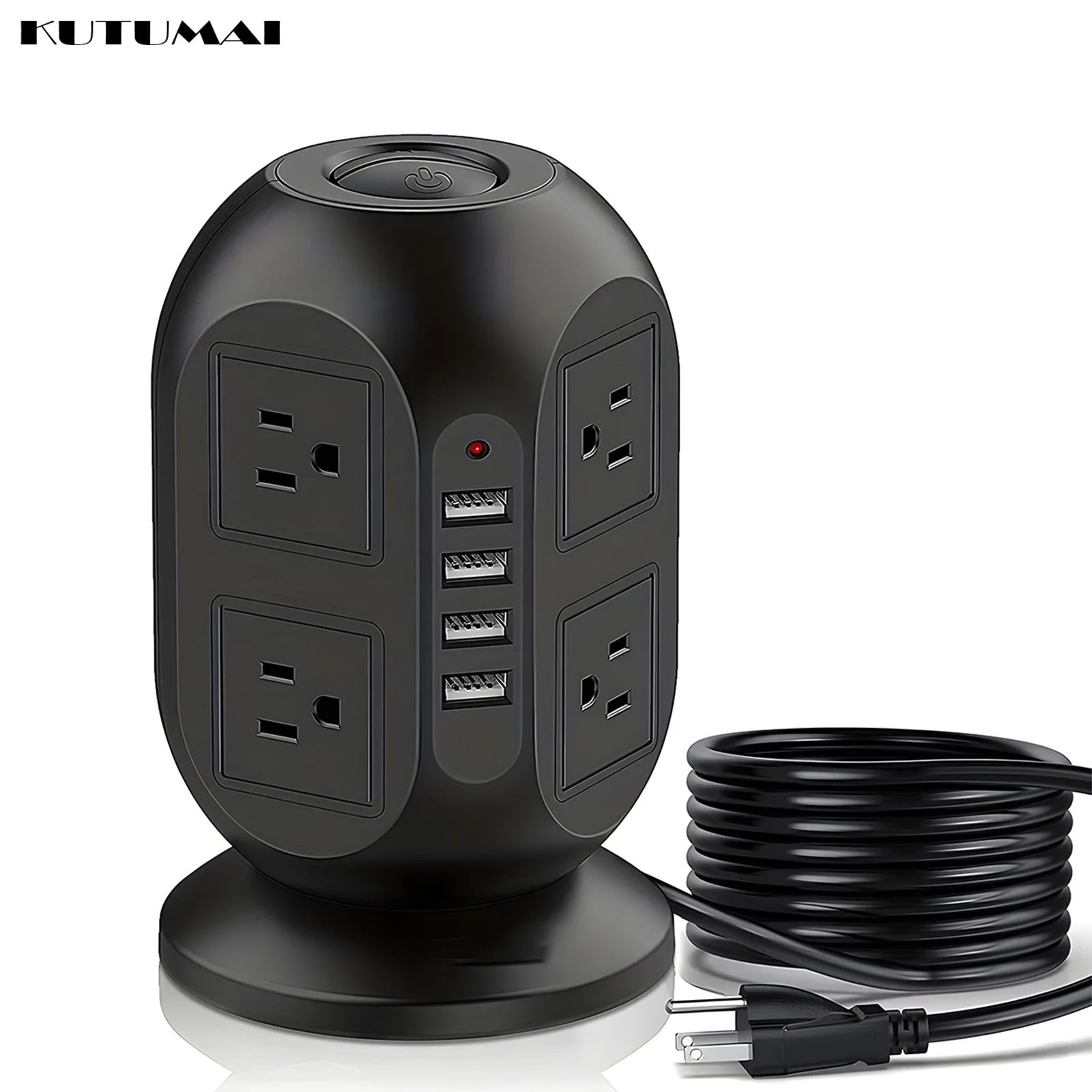 US Plug Vertical Power Strip Multiple Electric Socket 8 Outlets 4USB Port Charging Surge Protector 5.9FT Extension Cord For Home