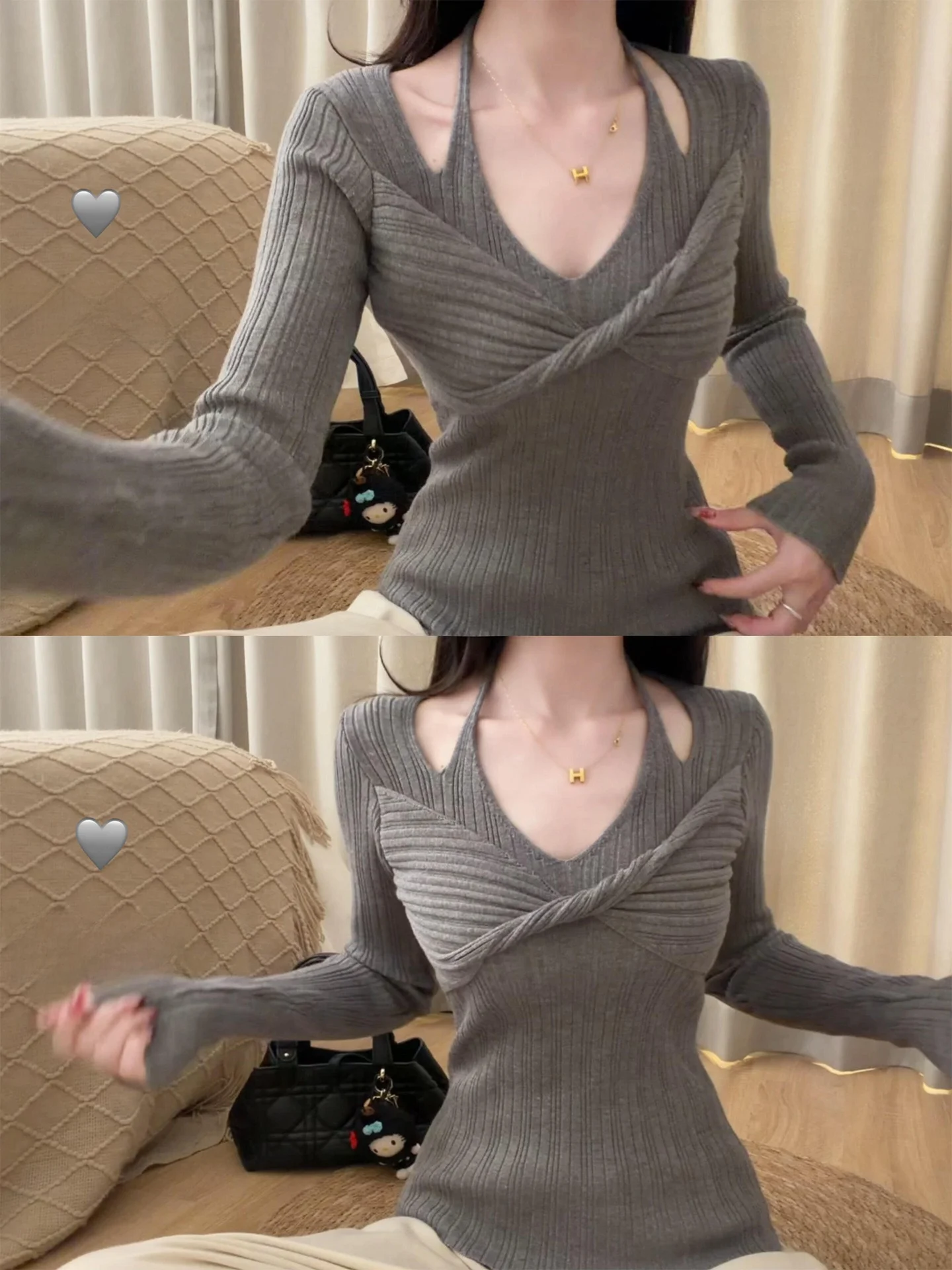 

Вязаный пуловер V-Ne с чистыми глазами, женский базовый осенне-зимний дизайнерский свитер, внутренняя одежда, искусственный топ из двух предметов