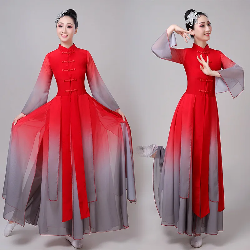 Ladies classical dance Chinese style women flowing chiffon dress new folk fan kite parachute dance dressYangko performance dress