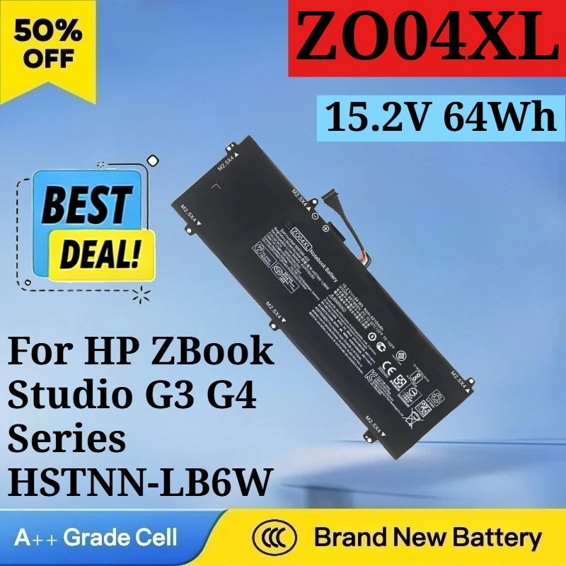 

New ZO04XL 15.2V 64Wh 4210mAh Laptop Battery for HP ZBook Studio G3 G4 Series HSTNN-LB6W HSN-C02C HSTNN-C88C High Quality