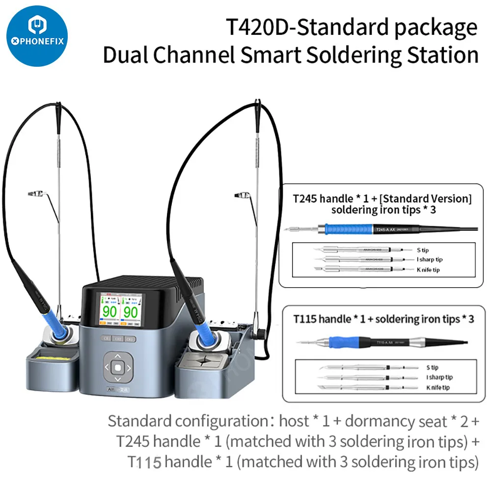 

Интеллектуальная двойная паяльная станция AIXUN T420D для ремонта печатных плат и микросхем телефона с электрической ручкой IronT210 T115 T245, сварочные наконечники