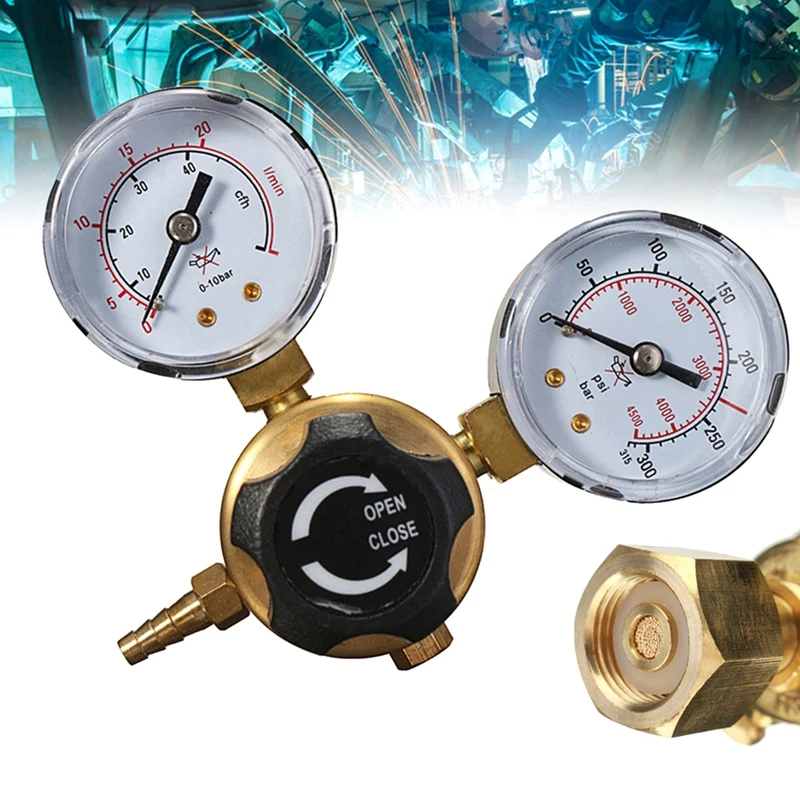 Pressure Regulator Reducer CO 2 Welding Twin Gauge Gas Bottle MIG TIG Welding Flow Meter Control Valve W21. 8 1/4 Thread