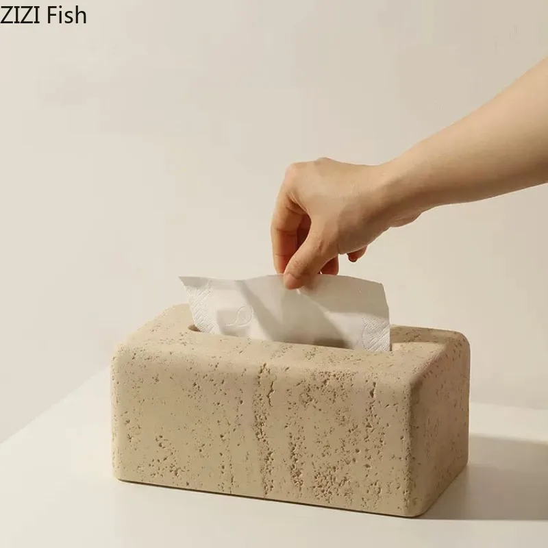 Imitation Cave Stone Rectangular Tissue Box Desktop Napkin Boxes Ornament Paper Boxes Tissue Storage Box Tissues Organizer