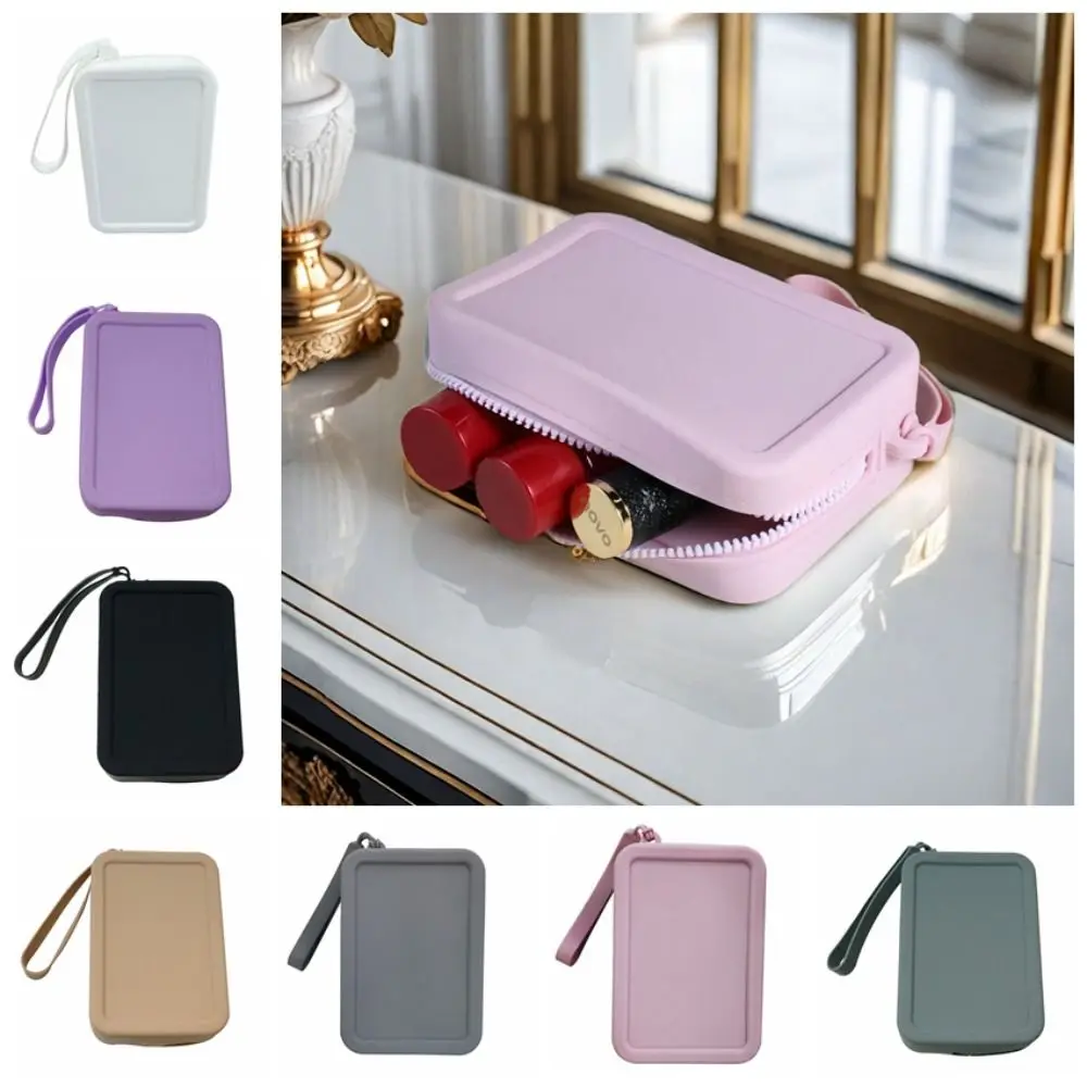 Morandi สีซิลิโคนกระเป๋าเครื่องสําอางสี่เหลี่ยมผืนผ้าเหรียญกระเป๋ามัลติฟังก์ชั่กระเป๋าสีทึบผู้ถือแปรงแต่งหน้า