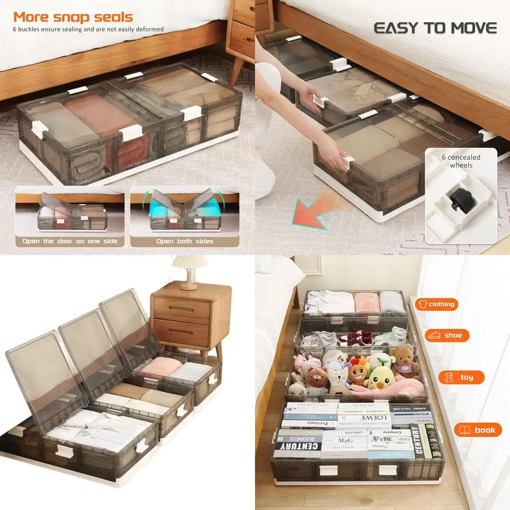 Plastikowe pojemniki do przechowywania na kółkach, do ubrań, butów i kołder - 2 sztuki, 25,2x16,5x7,1 cm, idealne do organizacji w sypialni i akademiku.