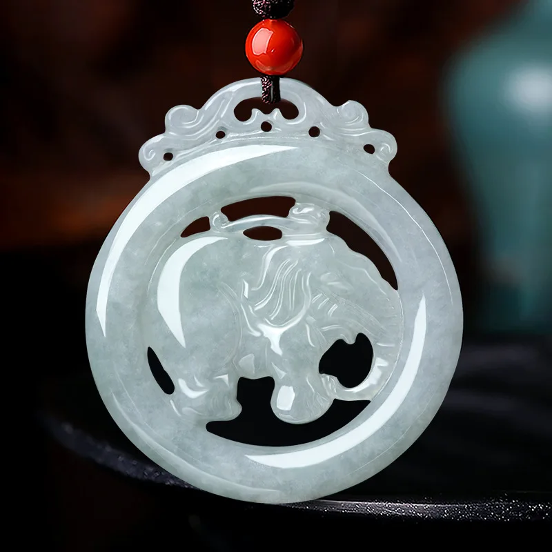 

Natural Myanmar A jade Elephant Pendant For Men's Women's To Ensure Safety Antique Hollowed Out Charms Jewelry Drop Shipping