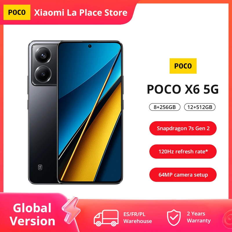 POCO-teléfono inteligente X6 5G versión Global, Smartphone con NFC, Snapdragon 7s Gen 2, Pantalla AMOLED de flujo de 120Hz, cámara de 64MP, carga de