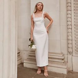 Wedding Dress Midi Peals Straps Sleeveless Square Collar Column Wedding Gowns for Women 2024 Bride Ankle Length Bridal Dresses