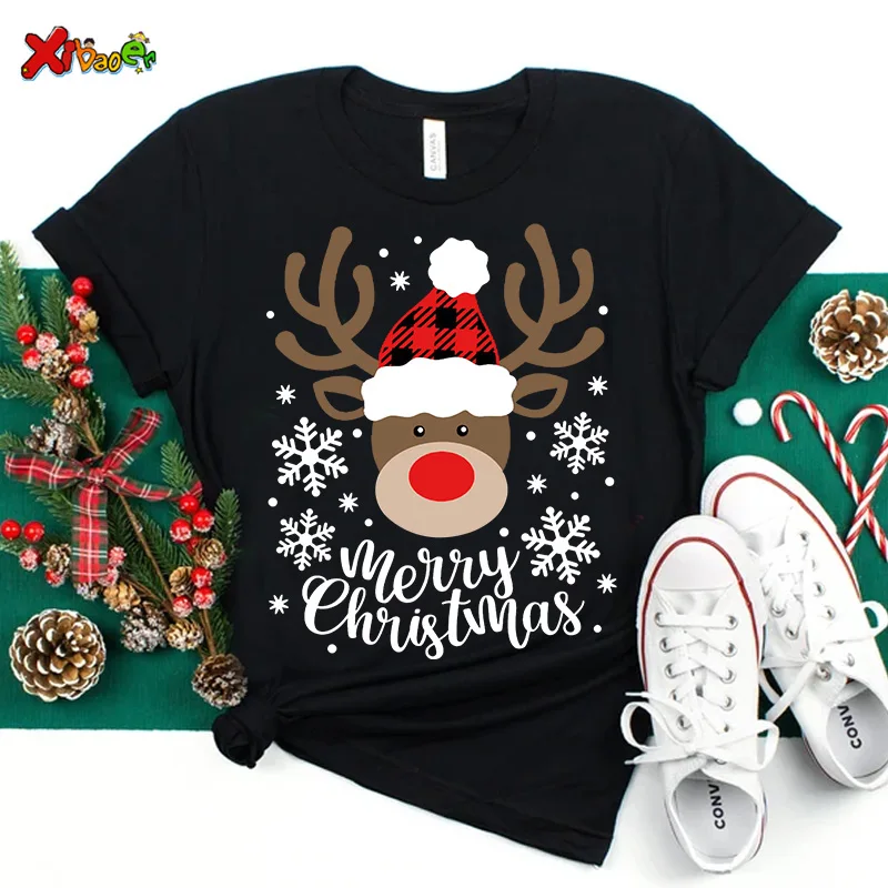 2023 Family Christmas Shirts Cotton Family Matching Outfits Dad Mom Kids Tshirts Baby Rompers Matching Pajamas Clothes Famille