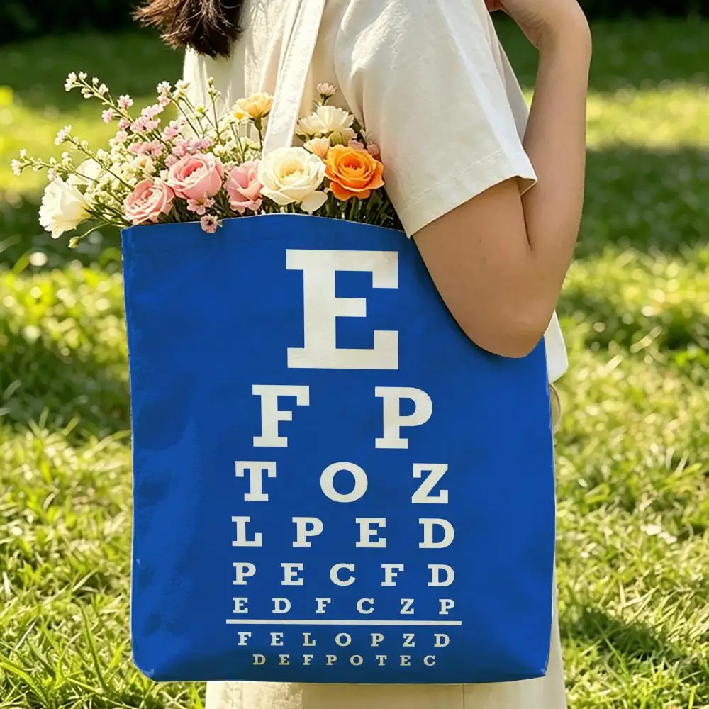 Eye Test Snellen Chart Vision Storage Bags Beach Canvas Shoulder Tote Bag Double-Sided Print Fashion Handbag for Travel Picnic