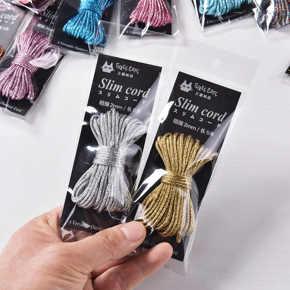 5 Packs 2mm Golden Glitter Rope Party DIY Decoration Threads Holiday Decoration Woven Ropes Versatile Outdoor Cords Wholesale