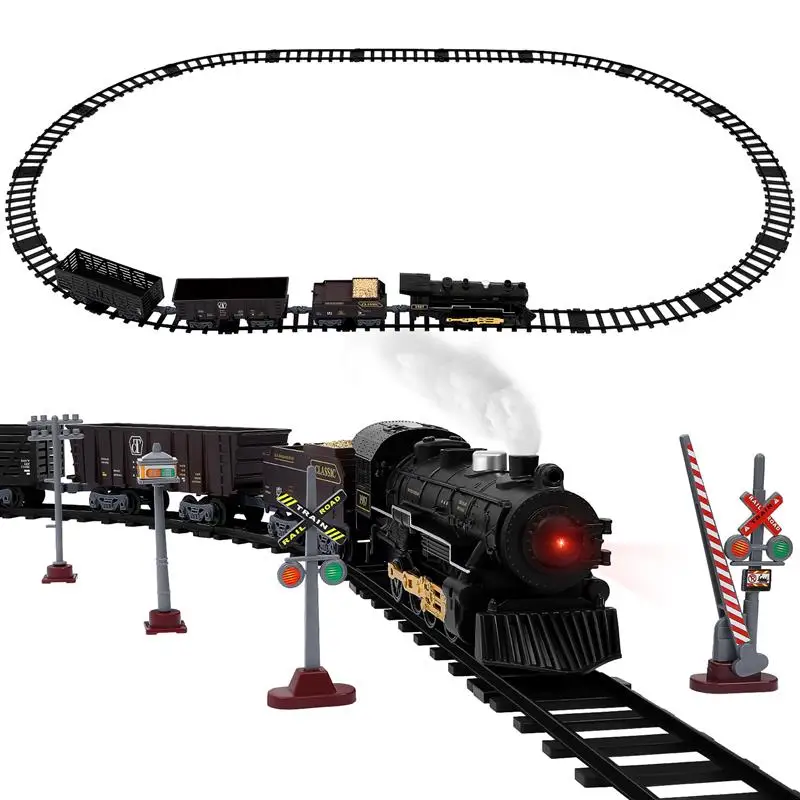 Kids Train Set Powered Model Train Toys 4 Sections Steam Train with Locomotive Cargo Vehicles Educational Plaything