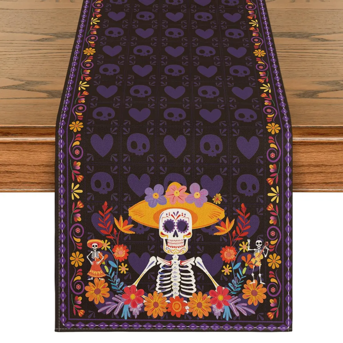 

Daisy Guitar Skull Day of The Dead Table Runner, Dia De Los Muertos Mexican Kitchen Dining Table Decoration for Home Party Decor
