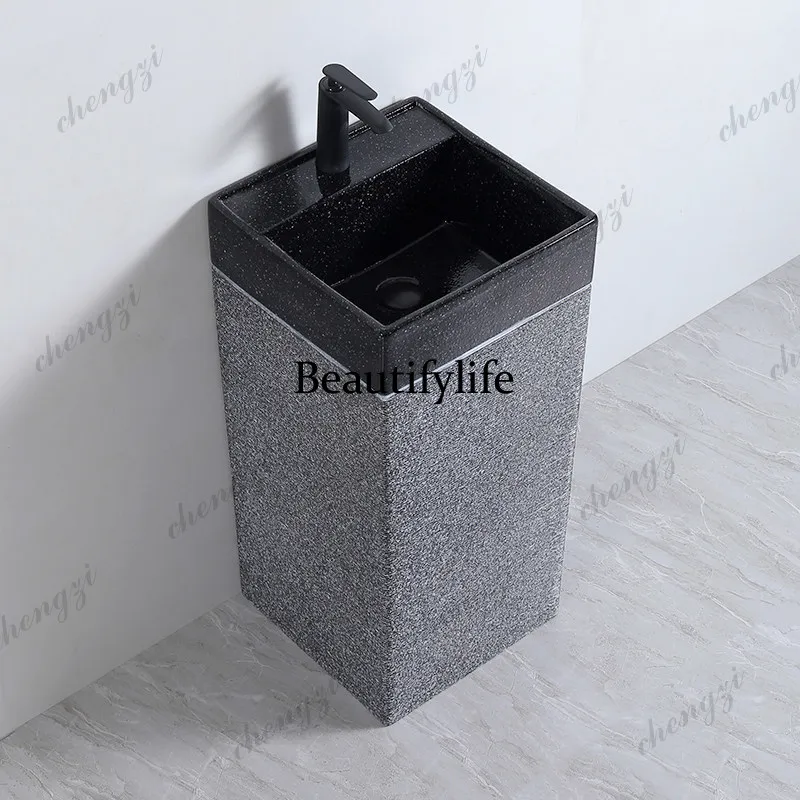 Retro new Chinese column basin, bathroom floor-to-ceiling wash basin, integrated wash basin in the outer courtyard of the villa