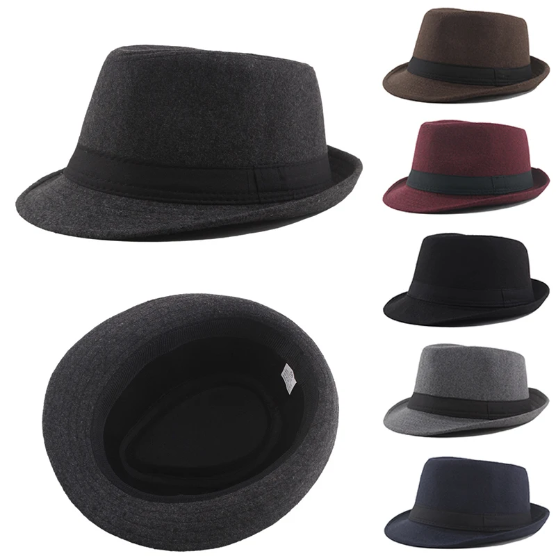 2022 Winter Short Brim Felt Hat Fedoras Top Round Caps Jazz Cap Bowler Hats Women Men Autumn Hemming Vintage Top Gentleman Cap