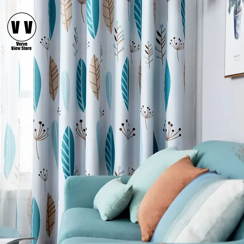 

Nordic Blackout Curtains for Living Room Printed Leaf Thick Curtain Window For Bedroom Kitchen Blinds Drape Tulle and Curtains