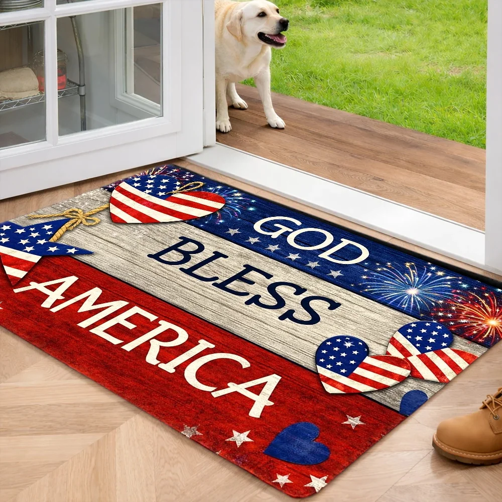 VIKAMA God Bless America Again Patriotic Doormat, Non-Slip Floor Mat for Entryway, July 4th Home Decor, Home Living Room