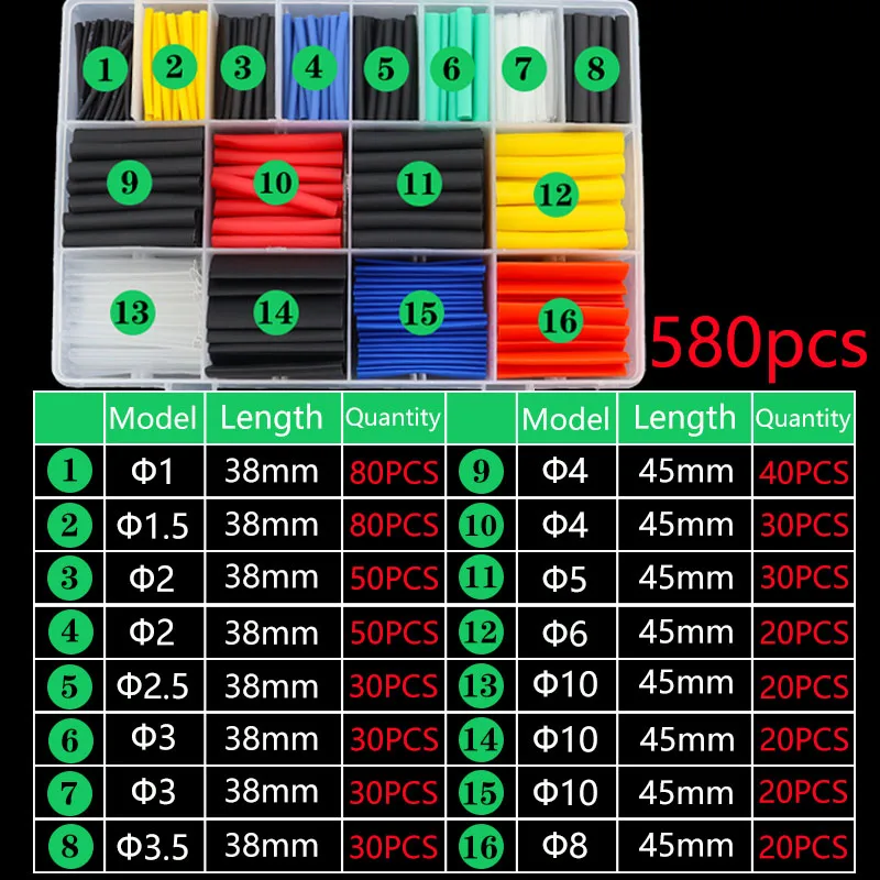 580Pcs Heat Shrink Tubing Kit EVA Material in 6 Colors 11 Sizes - Ideal for Electrical Insulation, Repairs, and Wire Conne