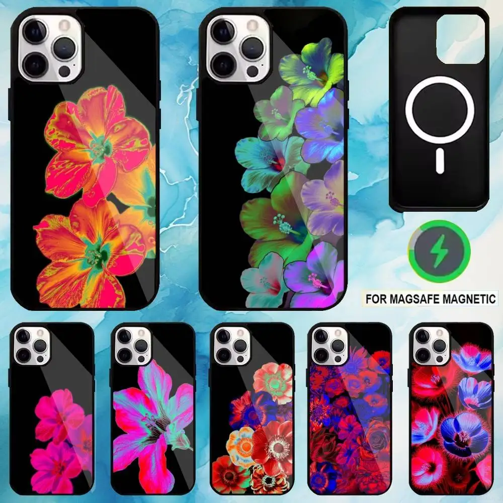 

Neon Floral Dreams Phone Case For iPhone17,16,15,14,13,12,11 Plus,Pro Max Magnetic For Magsafe Wireless Charging