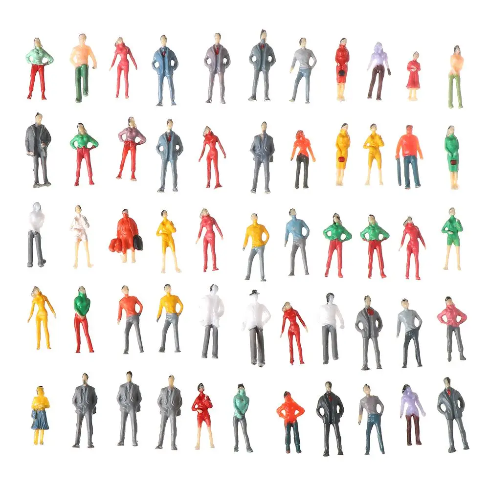 100pcs 1:200/1:100/1:150/1:75/1:50 Scale Model Building People Figures Mixed Color Colorful Standing People Assorted Poses