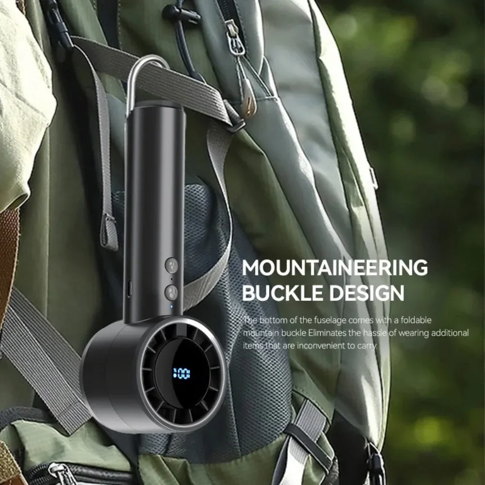 USB Rechargeable High-speed Fan Handheld Mini Turbo Fan with Hook and LED Digital Display 5-speeds Wind Adjustable Portable Fan