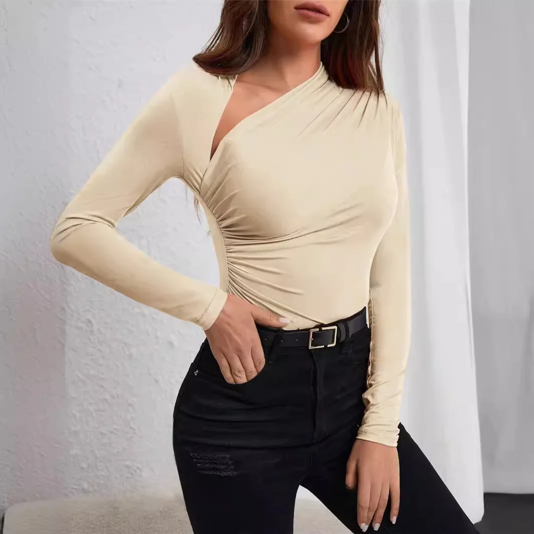 T-shirt Long asymétrique en gaze Ne pour femmes, Station indépendante transfrontalière, coupe cintrée, haut de couleur Pure, printemps été